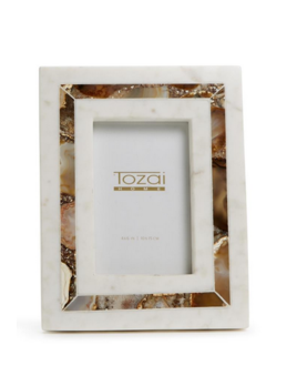 Two's Company Amber Agate Inlay White Marble Photo Frame - 4x6