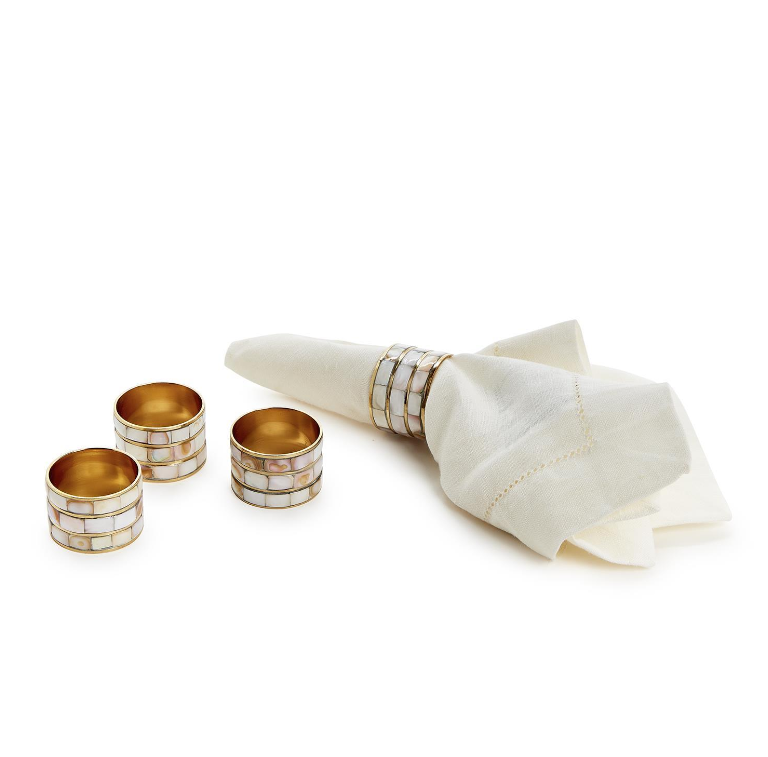 Two's Company Mother of Pearl Napkin Ring Holder - Set of 4