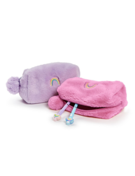 Two's Company Multipurpose Pouch with Embroidered Rainbow - Pink