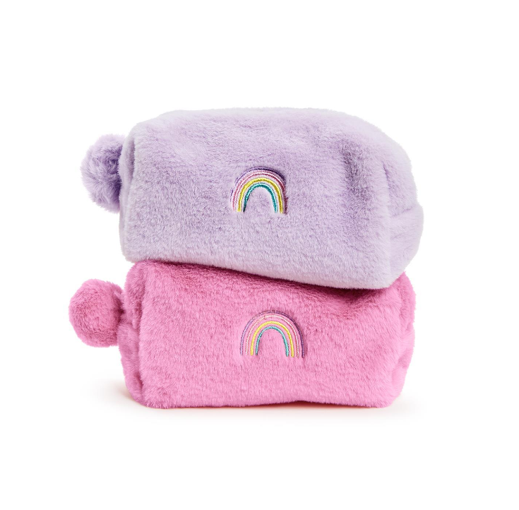 Two's Company Multipurpose Pouch with Embroidered Rainbow - Pink
