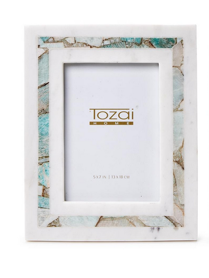 Two's Company Amazonite Inlay White Marble Photo Frame 5x7