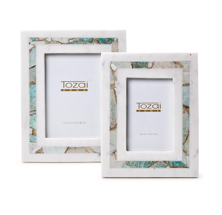 Two's Company Amazonite Inlay White Marble Photo Frame 5x7