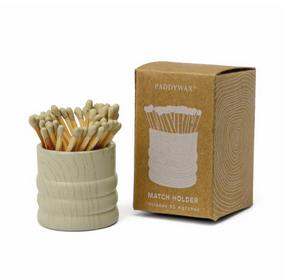 Paddywax GRAIN WHITE WASHED CERAMIC WOOD MATCH HOLDER PACKAGED IN BOX - 50 COUNT OF MATCHES