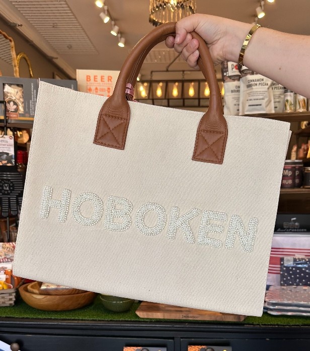 Hoboken Cream Canvas Tote with Pearls