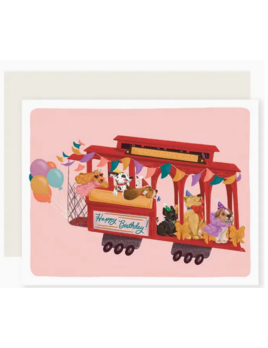 Slightly Stationery Cable Car Dog Birthday Card