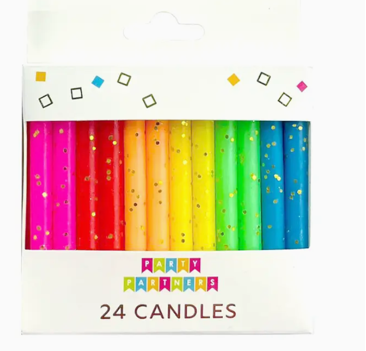 Rainbow Gold Glitter 24 Candles Set