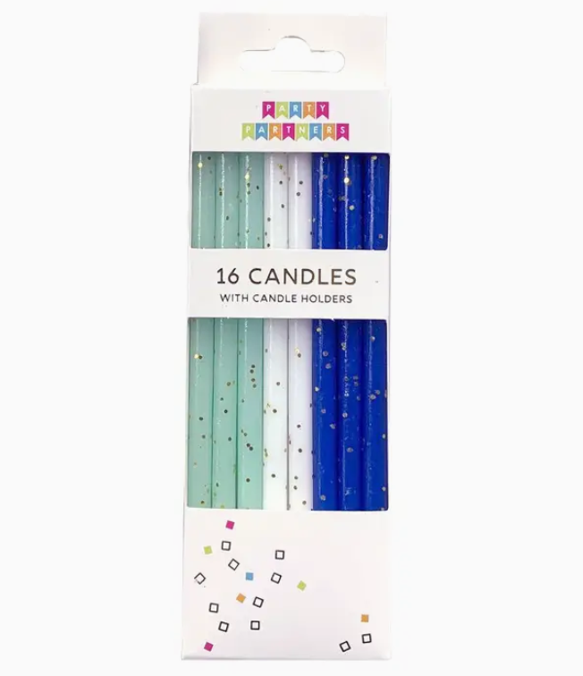 Blue Tones Gold Glitter 16 Candle Set