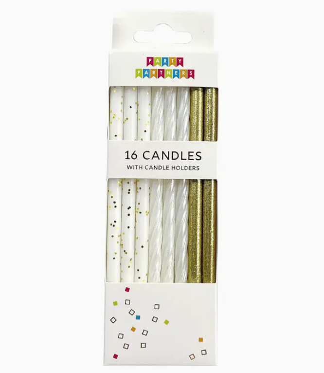Gold & White Glitter 16 Candle Set
