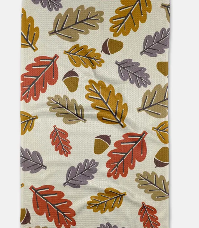 Geometry Retro Leaves Tea Towel