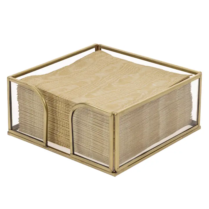 Boston International Gold Edge Glass Caddy For Paper Cocktail Napkins