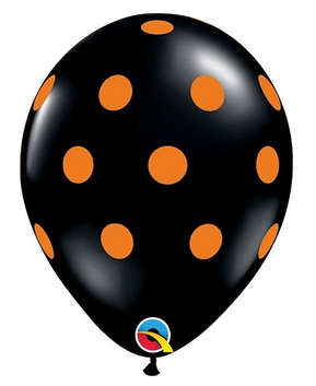 Balloons Everywhere 11 Inch  Latex Balloon - Black with Orange polka dot