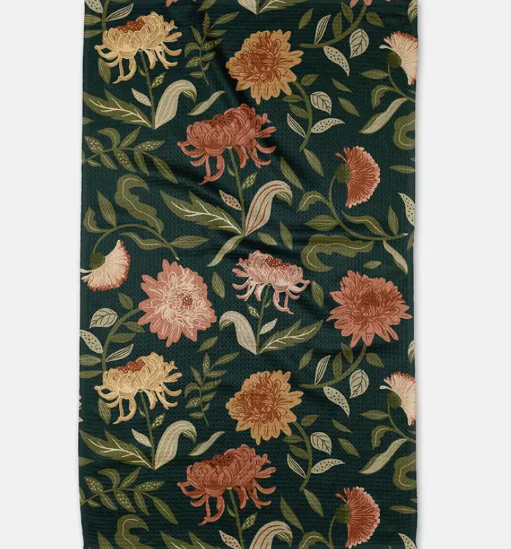 Geometry Chrysanthemums in November Tea Towel