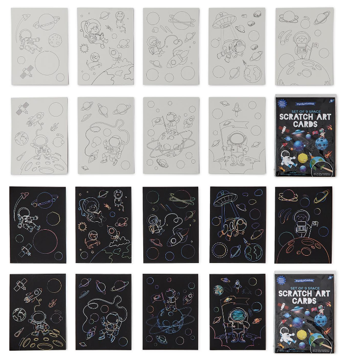 Two's Company Scratch Art and Coloring Cards Kit - Space