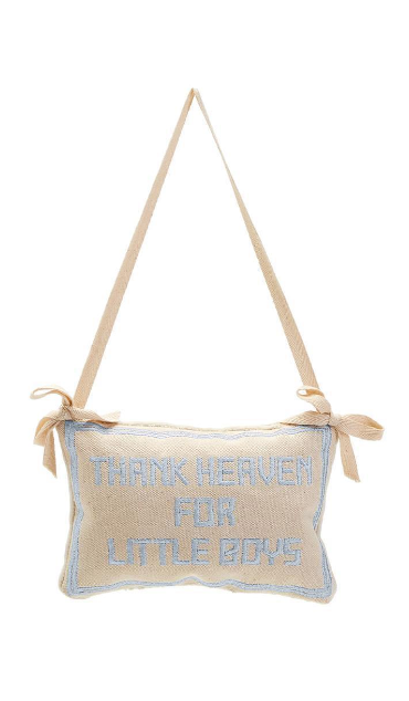 Two's Company Thank Heaven Embroidered Pillow Door Hanger Dècor- Boy