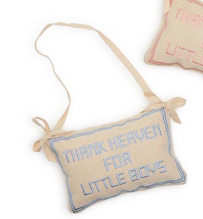 Two's Company Thank Heaven Embroidered Pillow Door Hanger Dècor- Boy