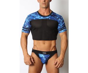 blue camo mesh top