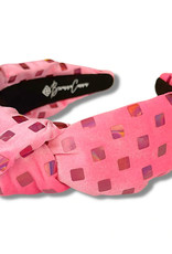 Brianna Cannon Brianna Cannon Velvet Knotted Headband w/ Metallic Squares Pink