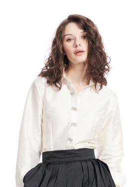 Emily Shalant Emily Shalant Taffeta Shirt w/ Bow Buttons