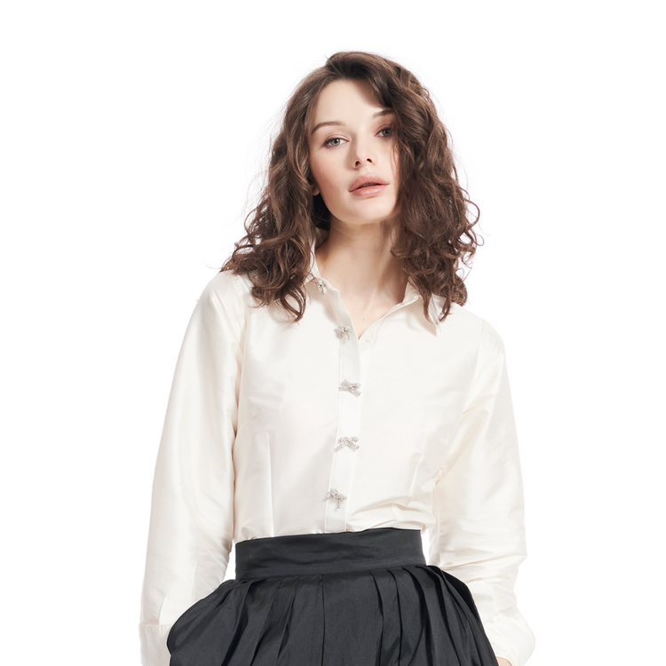 Emily Shalant Emily Shalant Taffeta Shirt w/ Bow Buttons