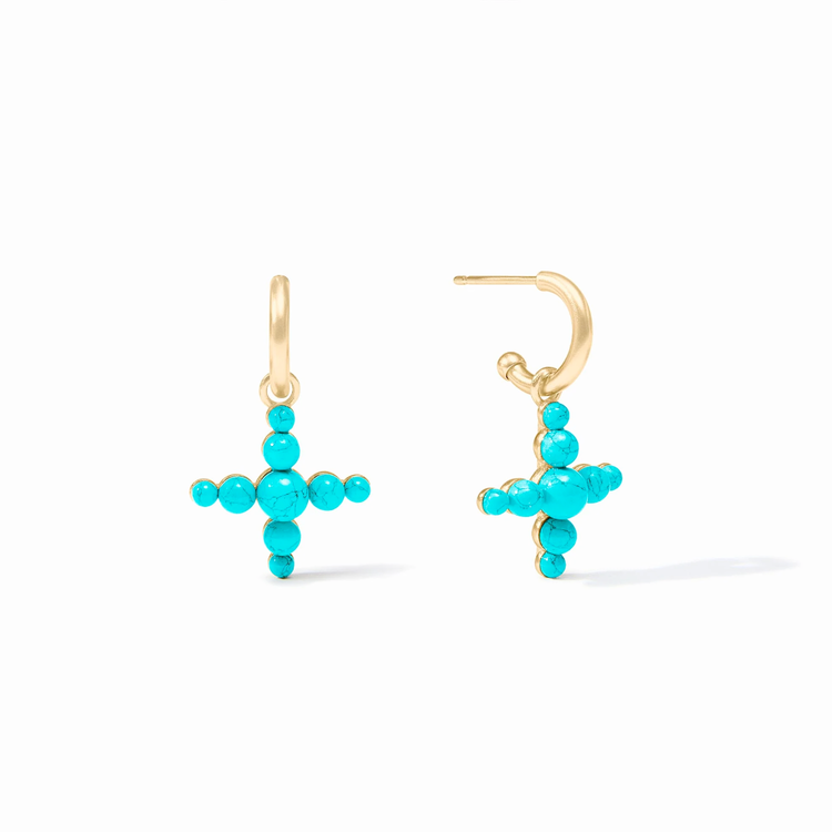 Julie Vos Julie Vos Gumdrop Cross Hoop & Charm Turquoise