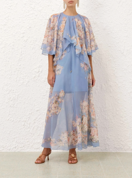 【Zimmermann】タイネック長袖ギャザーミディドレス 結婚式 母親ドレス ダークネイビースパンコールレース・マザーズ