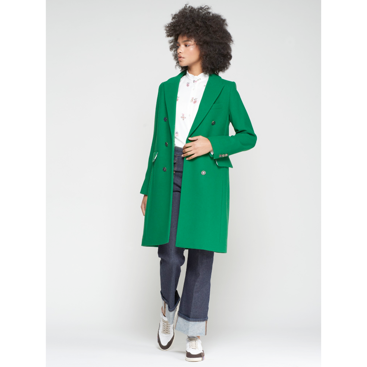 VILAGALLO ヴィラガロSpain バイカラーロングコート白ネイビー38 Vilagallo Coat - CK Collection