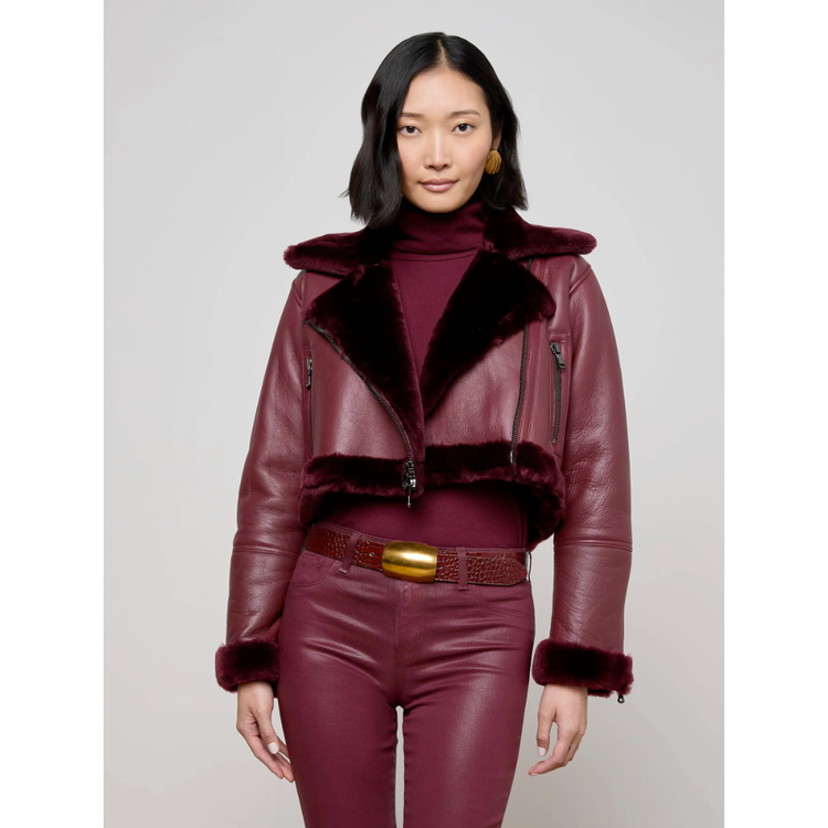 L'AGENCE L'agence Pike Crop Shearling Jacket