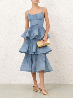 Zimmermann Zimmermann Pleated Tiered Midi Dress