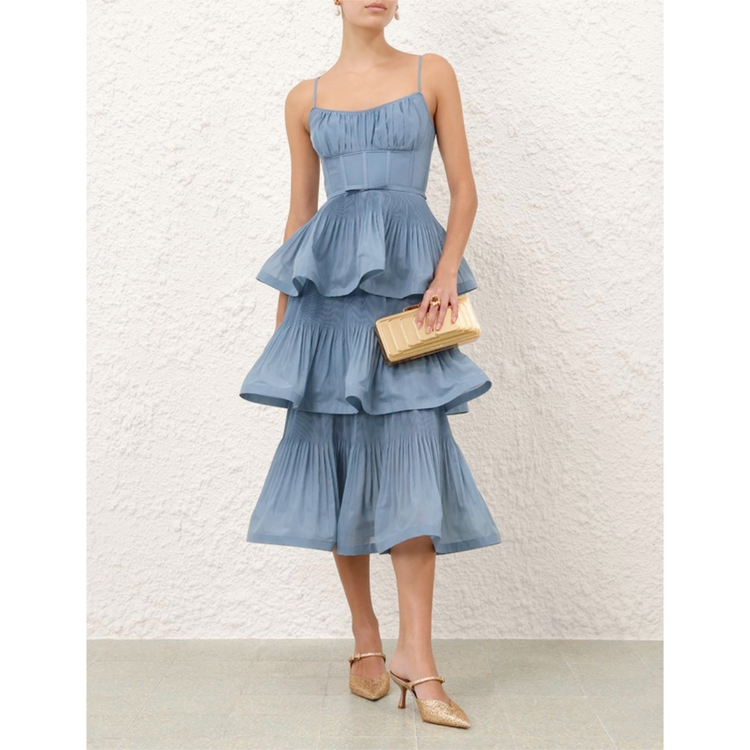 Zimmermann Zimmermann Pleated Tiered Midi Dress