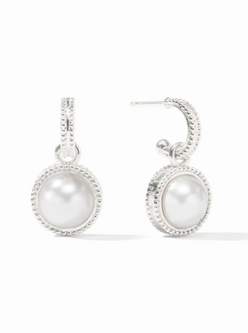 Julie Vos Julie Vos Silver Fleur de Lis Hoop & Charm Pearl