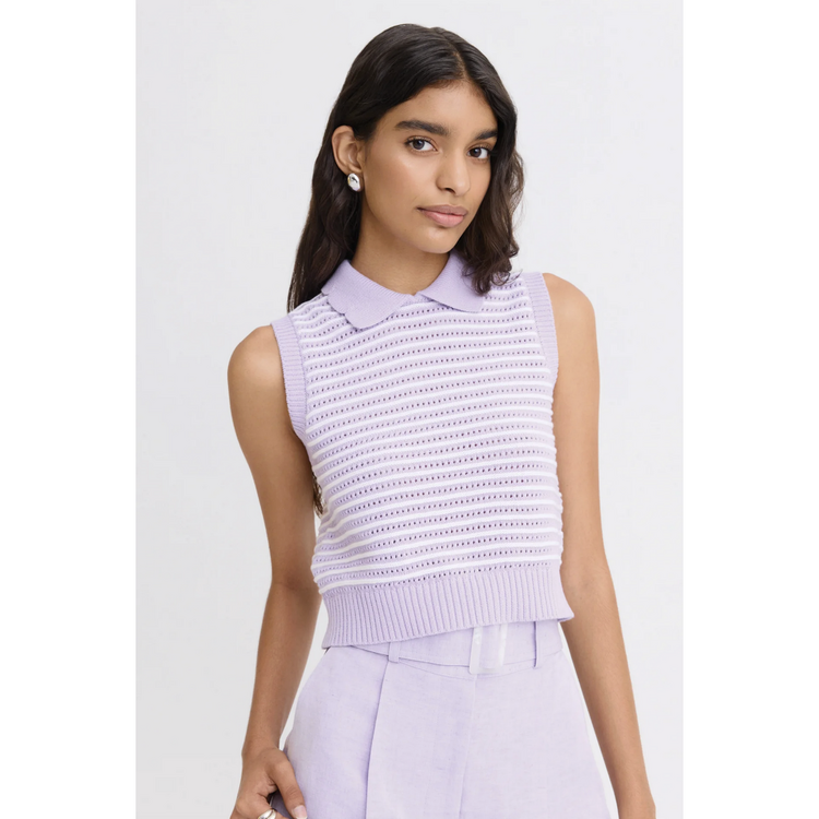 Matthew Bruch Matthew Bruch Striped Mesh Collard Tank