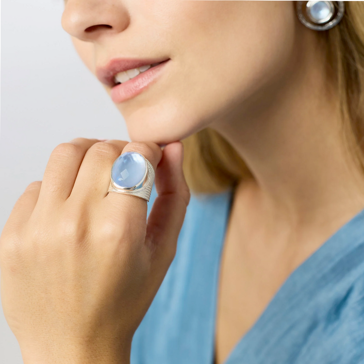 Julie Vos Julie Vos Silver Verona Statement Ring Chalcedont Blue sz 7