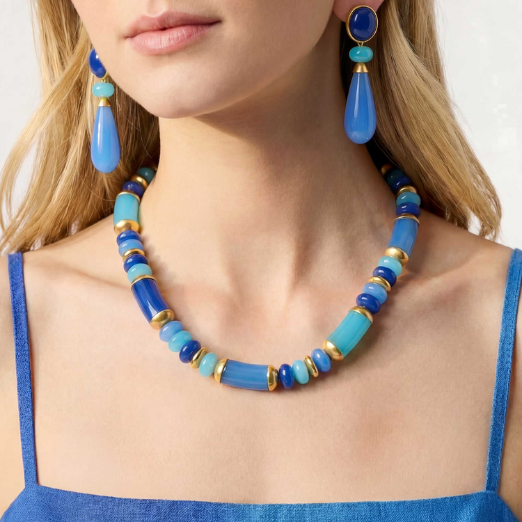 Julie Vos Julie Vos Amalfi Statement Necklace Aqua Multi