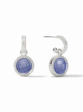 Julie Vos Julie Vos Silver Fleur de Lis Hoop & Charm Earring Tanzanite Blue