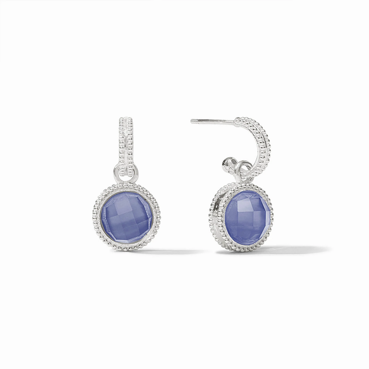 Julie Vos Julie Vos Silver Fleur de Lis Hoop & Charm Earring Tanzanite Blue