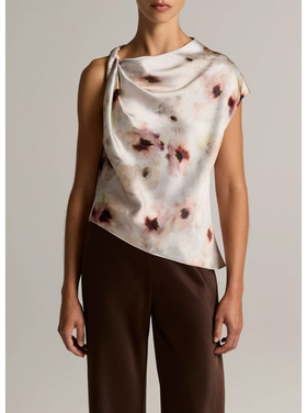 Vince Vince Watercolor Floral Twist Shoulder Top