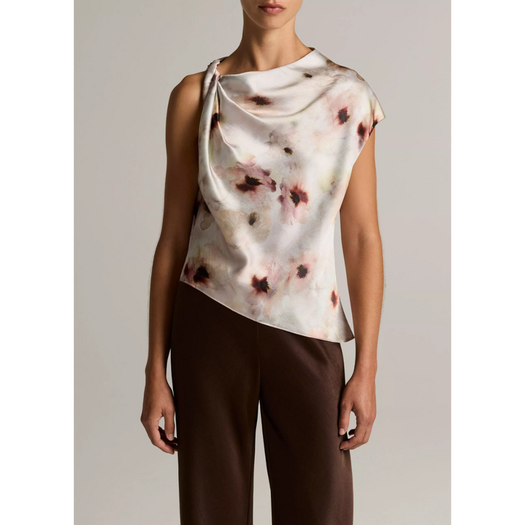 Vince Vince Watercolor Floral Twist Shoulder Top