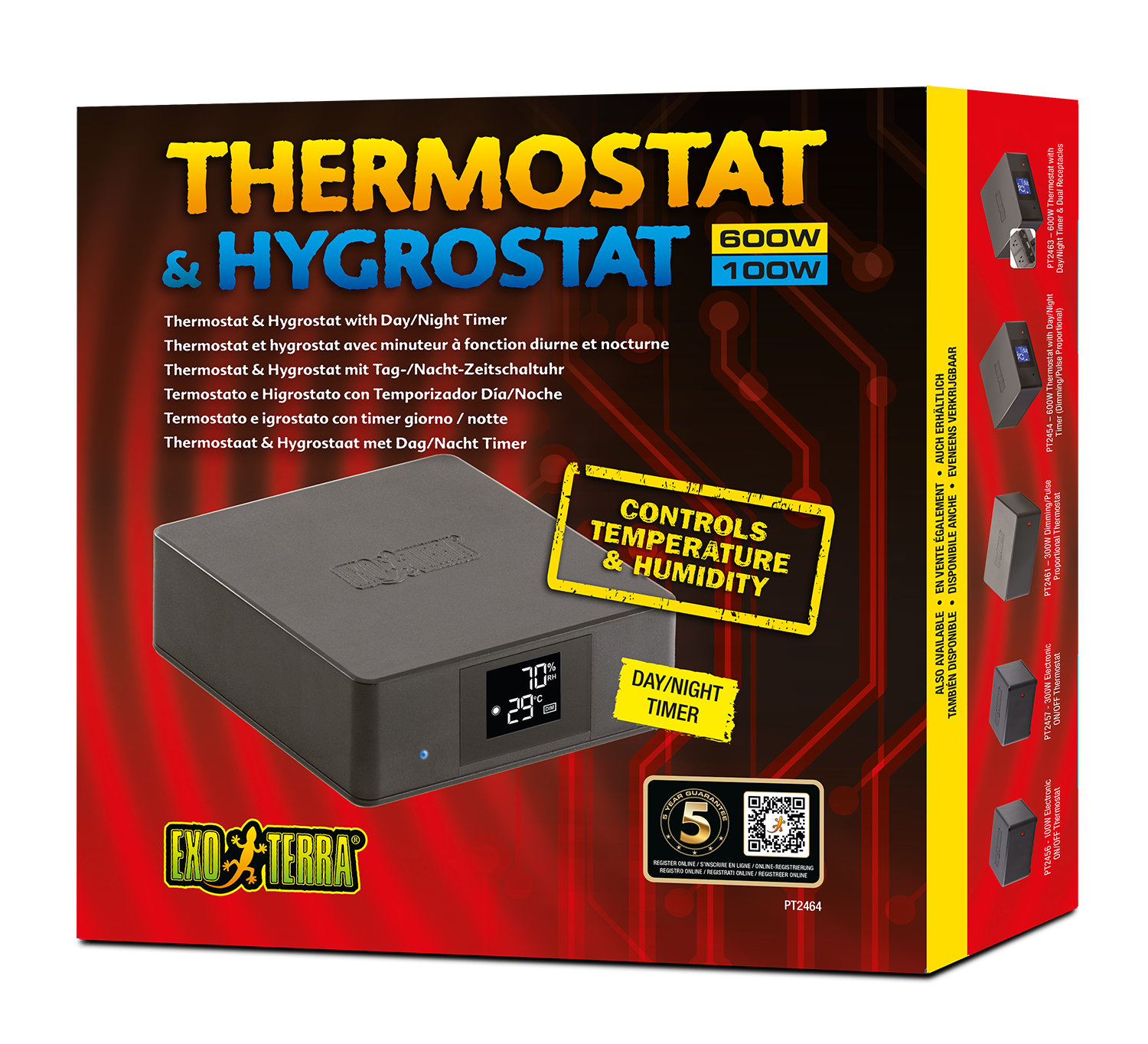 Exoterra EXO TERRA PT2464 Thermostat 600w et hygrostat 100w avec minuteur à fonction diurne et nocturne