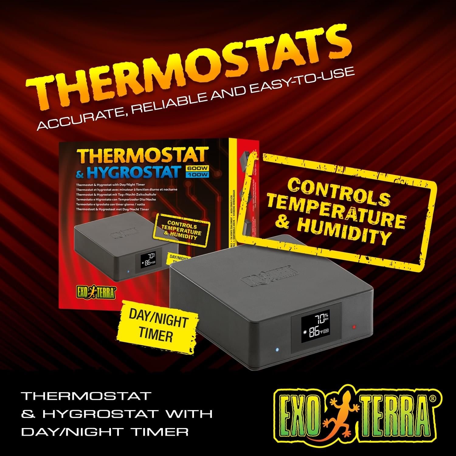 Exoterra EXO TERRA PT2464 Thermostat 600w et hygrostat 100w avec minuteur à fonction diurne et nocturne