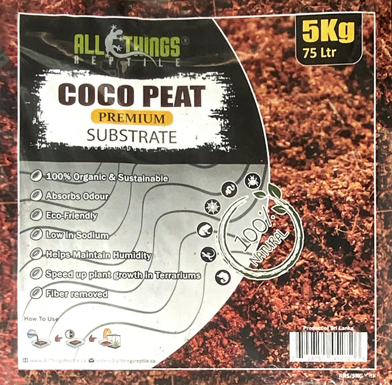 All things reptile ATR Coco Fibre / Peat Compressed in Bag 5kg (Eco Earth)