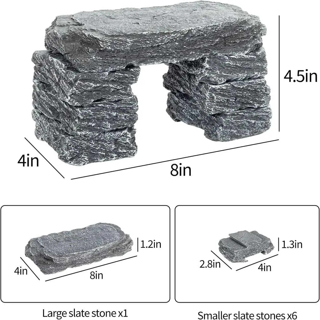 ReptiZoo REPTIZOO RZ-ERS74 Pierres d'ardoise multifonctions en 7 pièces (1 grande pierre et 6 petites pierres)