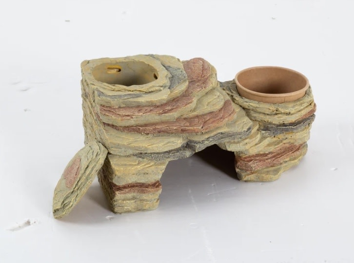 ReptiZoo 3-in-1 feeding dish hideout cave 28x16.5x13cm / 11"x6.5"x5.1" (with water cup*1pc)