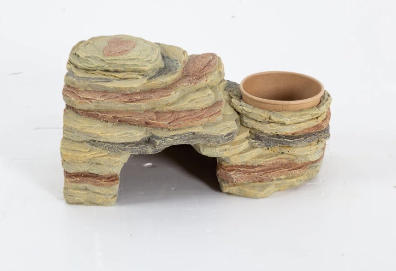 ReptiZoo REPTIZOO RZ-TB14 Grotte décorative d'alimentation 3 en 1 - 28x16.5x13