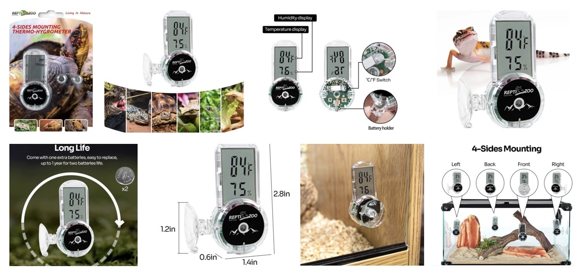 ReptiZoo REPTIZOO Thermo-hygromètre numérique à montage 4 côtés
