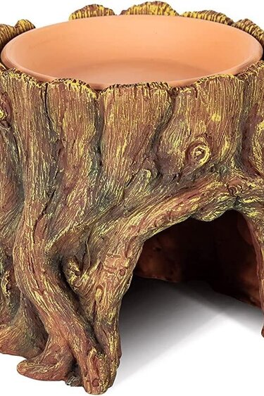 ReptiZoo REPTIZOO RZ-EHR29 Cachette en souche d'arbre avec humidification (avec bol d'eau en céramique)