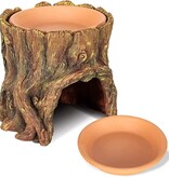 ReptiZoo Cachette en souche d'arbre avec humidification (avec bol d'eau en céramique)