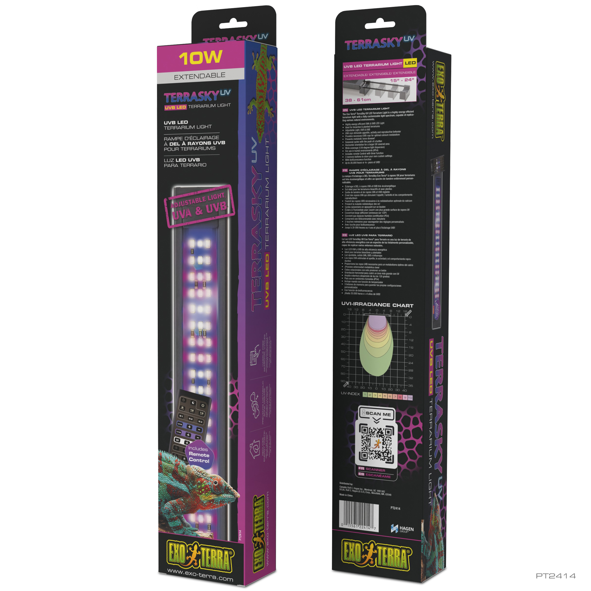 Exoterra EXO TERRA PT2414 Rampe d’éclairage à DEL TerraSkyUV Exo Terra avec télécommande pour terrariums, 10 W