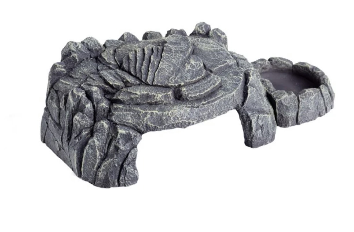 ReptiZoo Grey rock magnetic 3 in 1 feeding dishes hideout