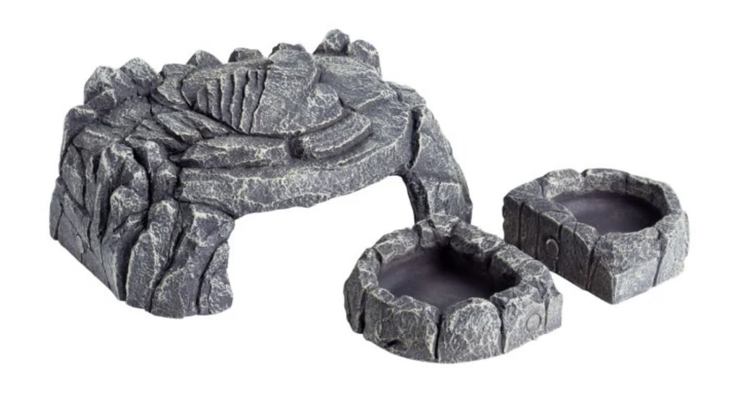 ReptiZoo Grey rock magnetic 3 in 1 feeding dishes hideout