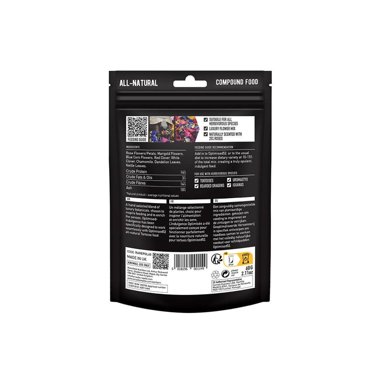 Arcadia ARCADIA RAREPOL60 Reptile "EarthPro Optimized"-Indulgence Sachet de 60 g